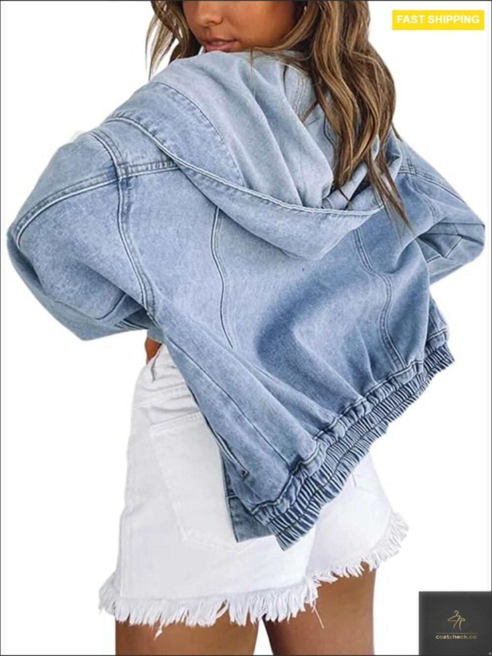 Oversized Denim Jacket Hooded Aviator Style Loose Fit Varsity Chic
